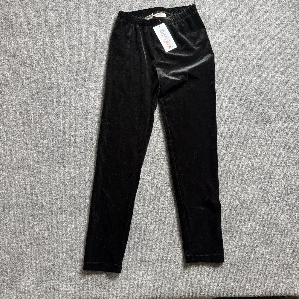 Cat & Jack Girls Black Velvet Velour High Rise Leggings Pants NWT